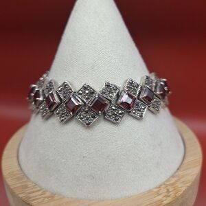 Vintage Sterling Silver, Marcasite Gemstone Bracelet  8"